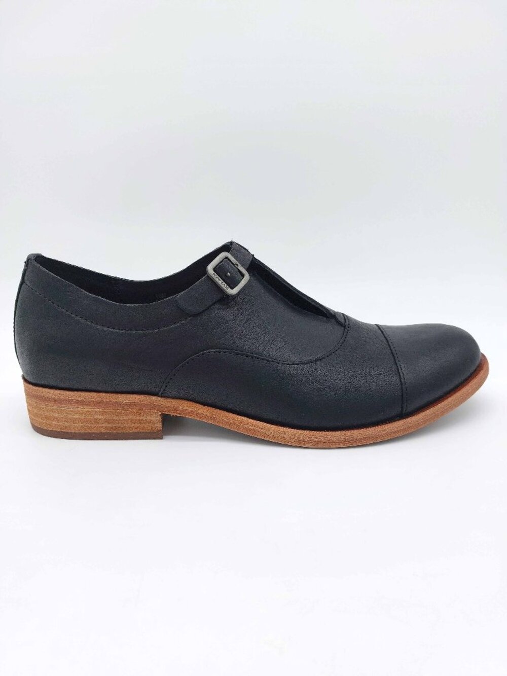 Kork-Ease Black Leather Monk Strap Cap Toe Oxford Flats 10M